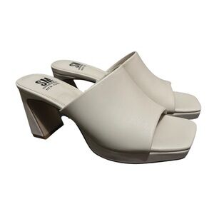 SM New York Ivory Open-Toe Block Heel Mules